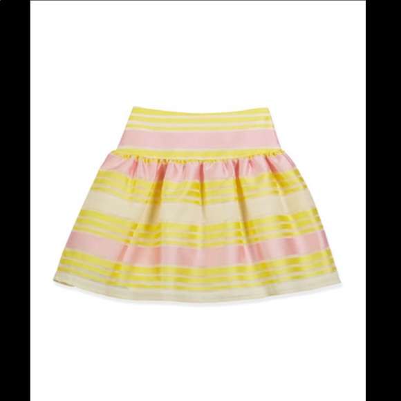 Charabia Striped Mesh A-Line Skirt Yellow/Pink Size 4